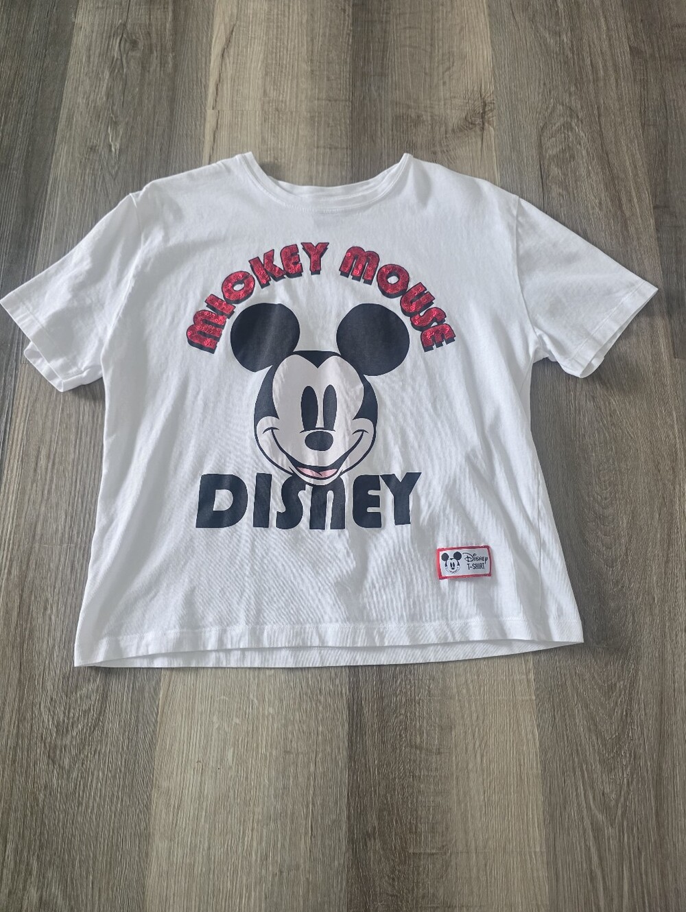 Zare Women's Mickey Mouse Graphic and Red Accents T-shirt Size M